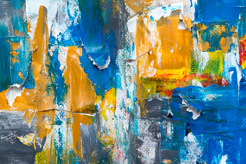 white, blue, and yellow abstract painting