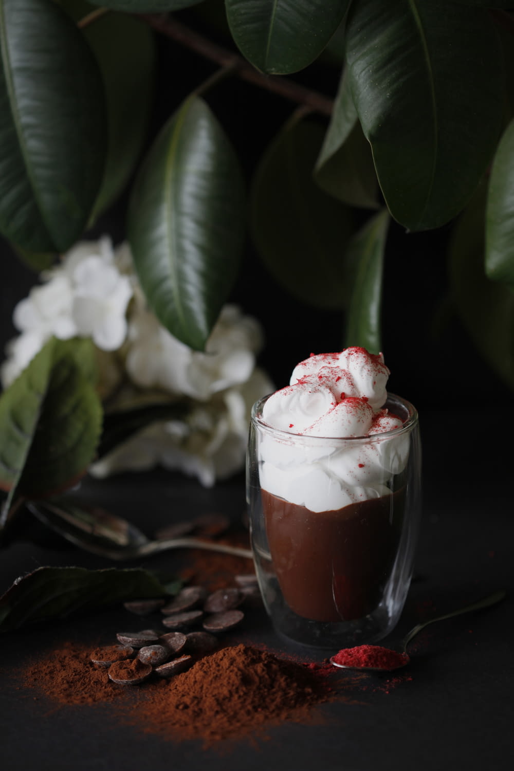 chocolate drink with whipped cream topping