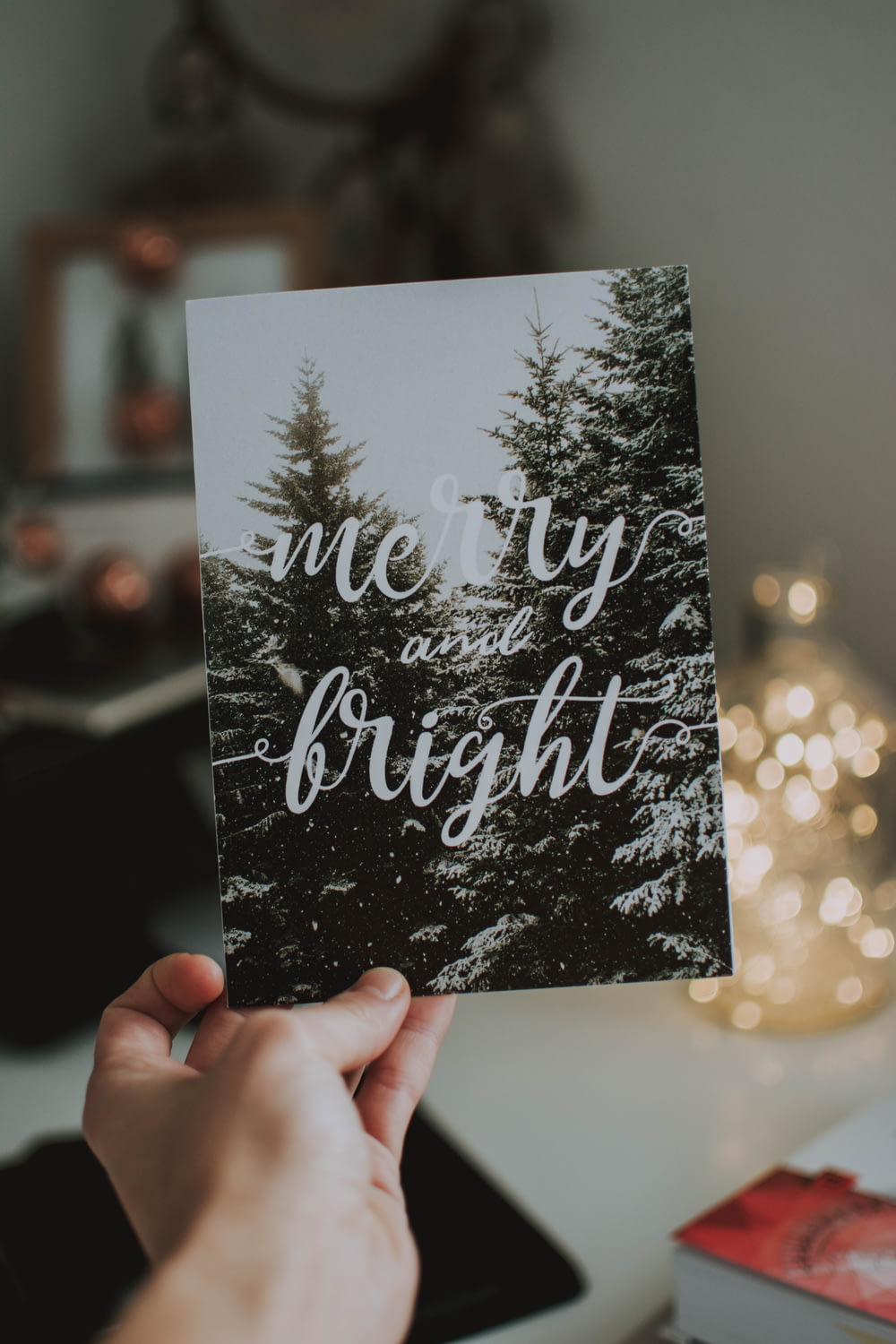 merry and bright printed card