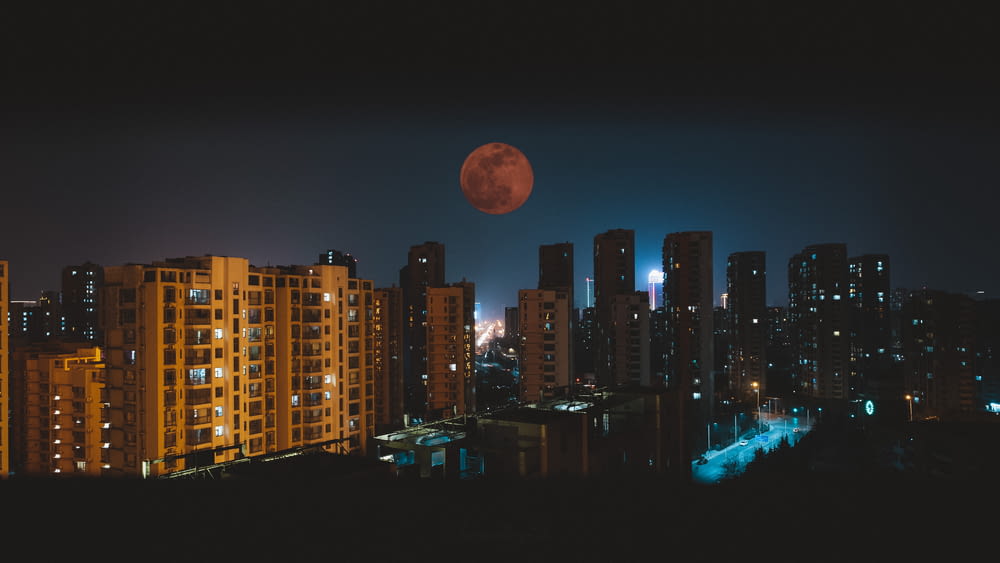brown moon on top of high-rise building