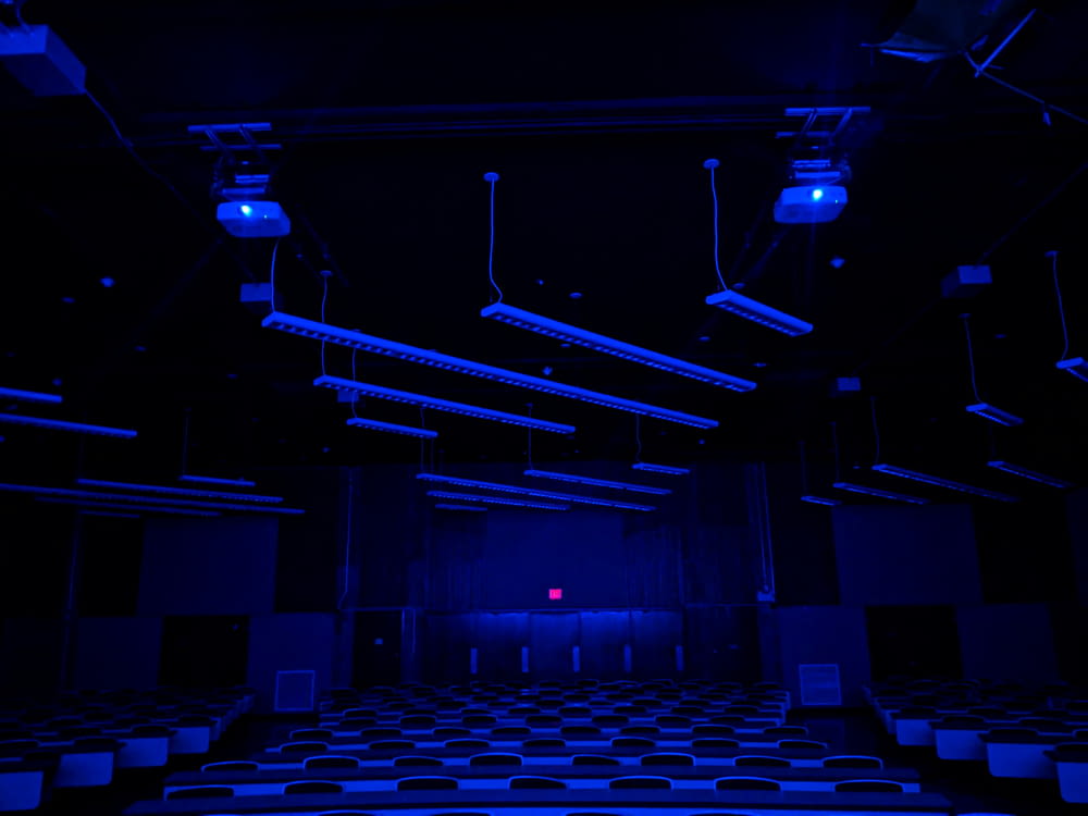 empty building interior with blue LED lights turned on