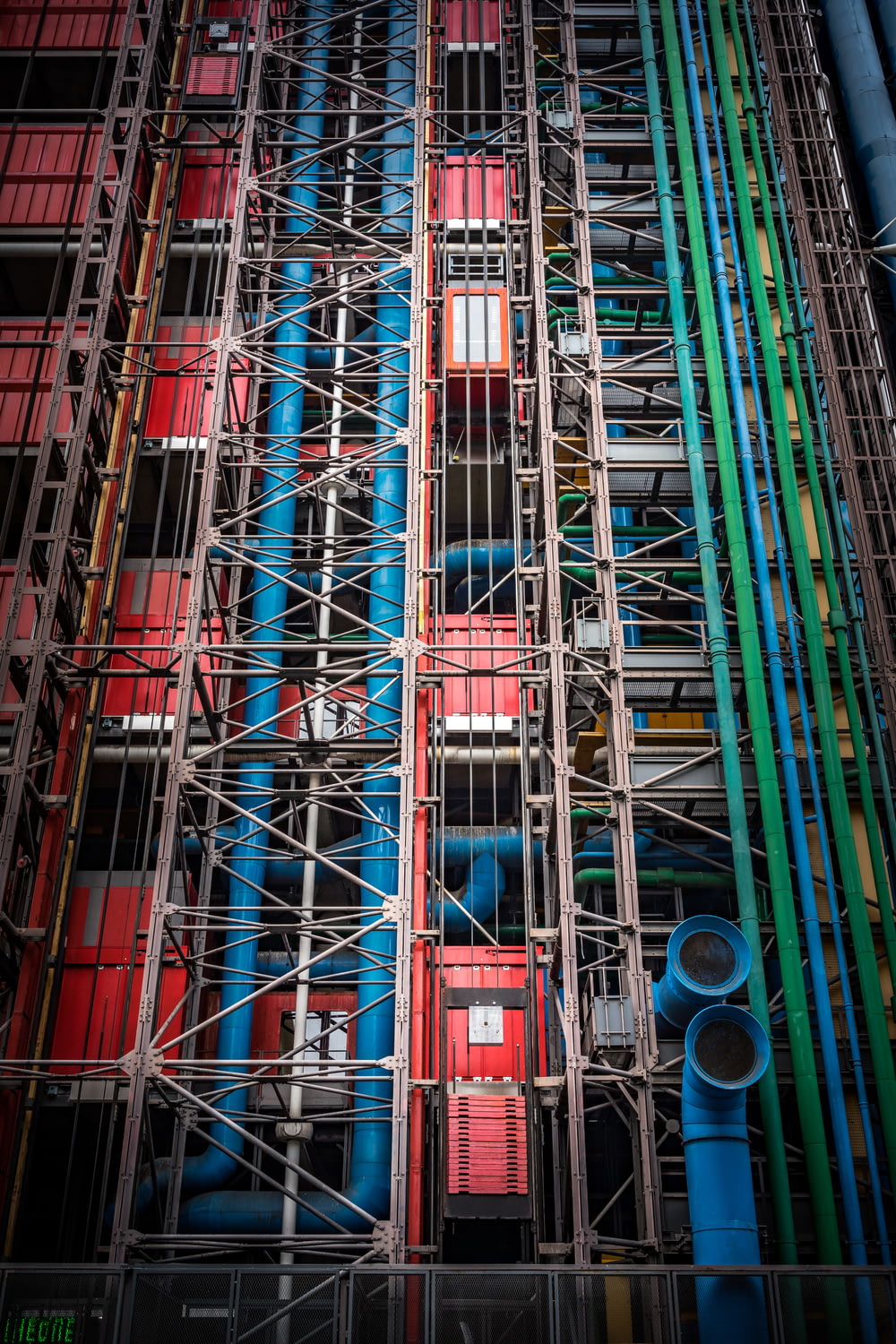 red and blue intermodal container
