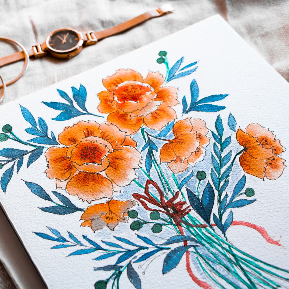 orange flowering plant drawing