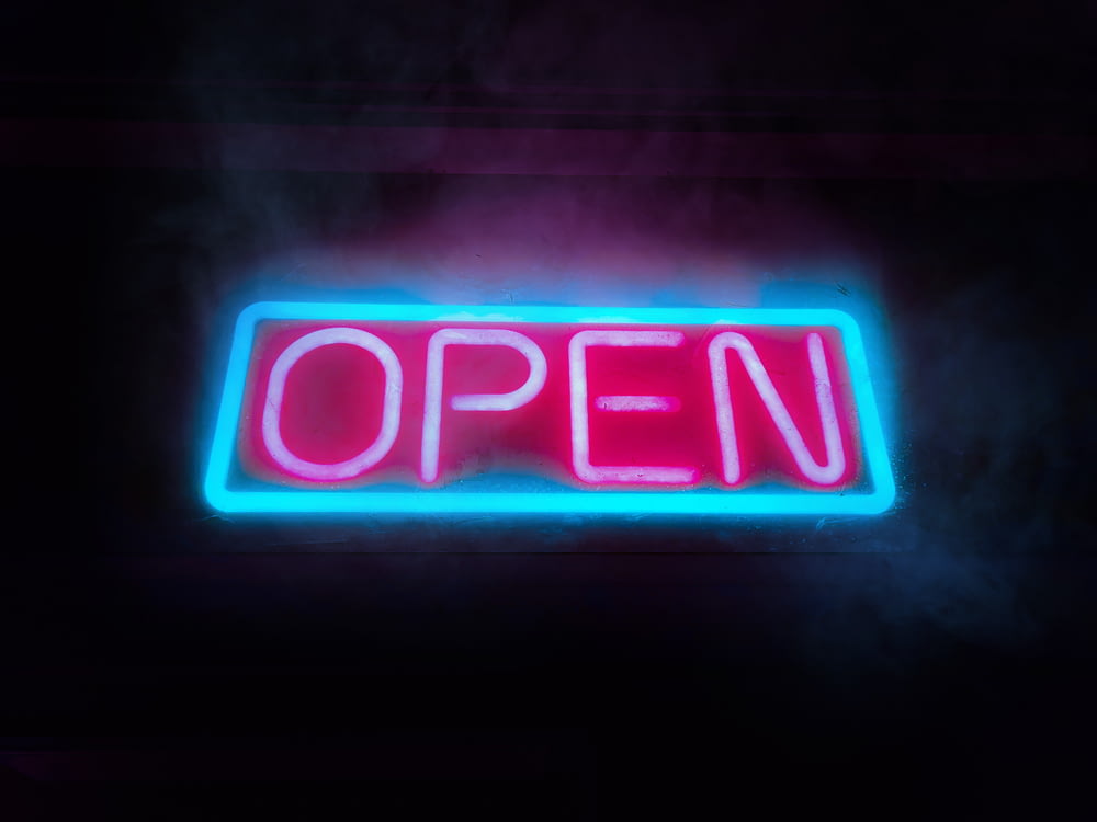 pink and blue Open neon signage