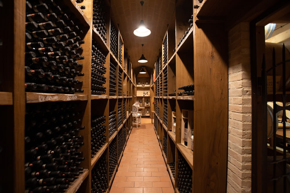 different wines on cellar
