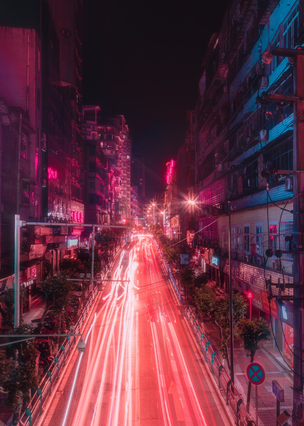 time lapse photography of street at night