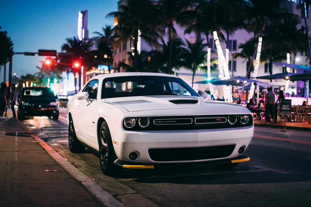 white Dodge Challenger coupe