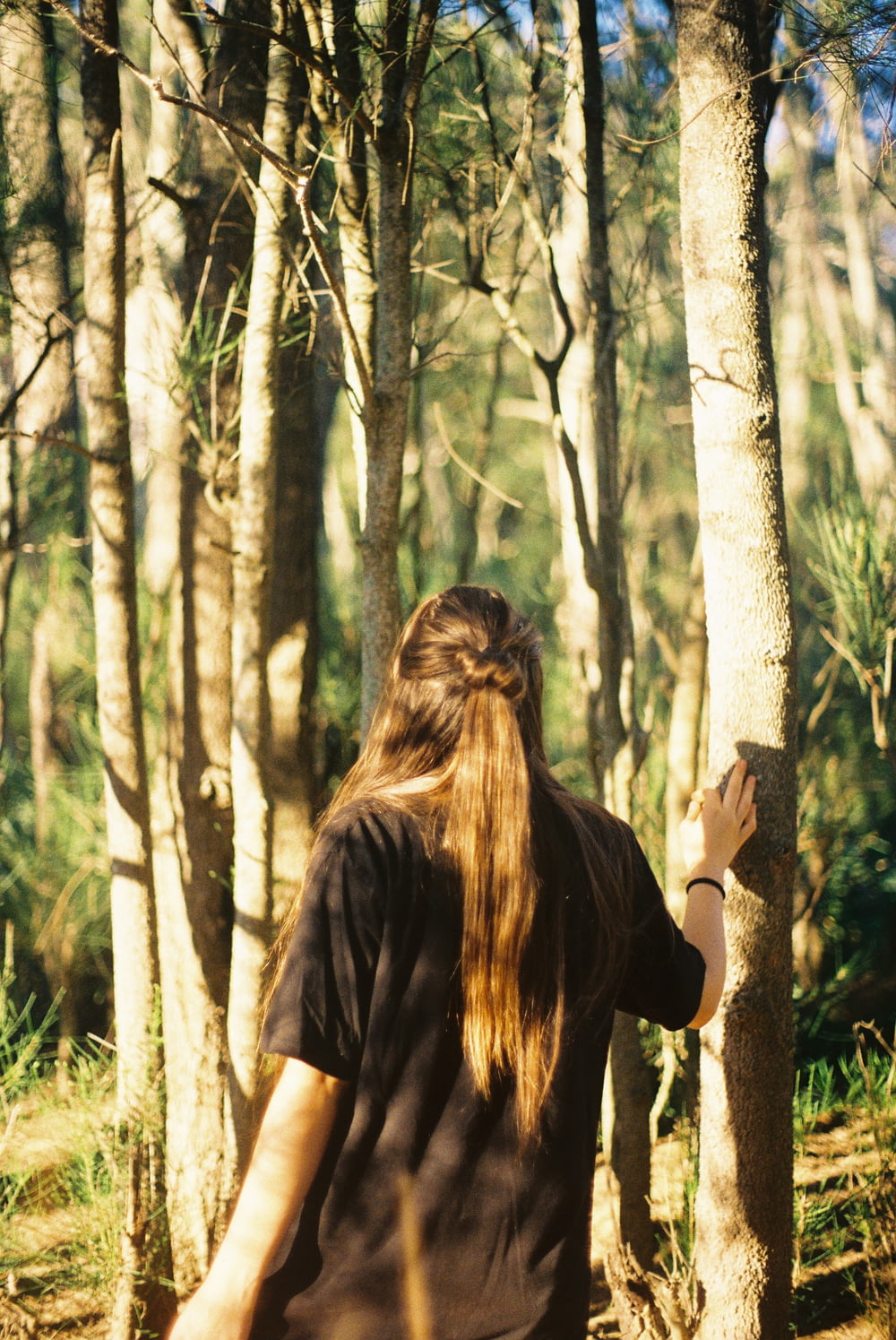 Persona in piedi vicino agli alberi