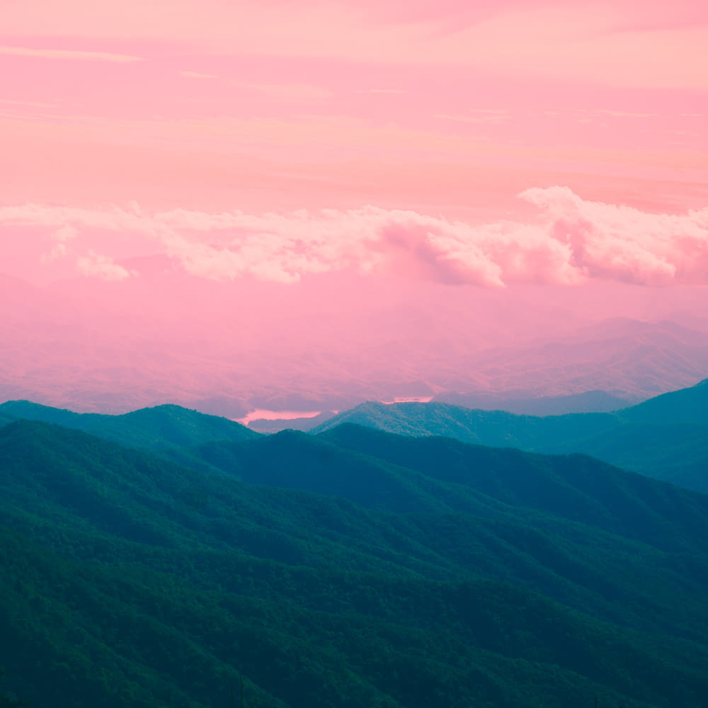 mountain under pink skies