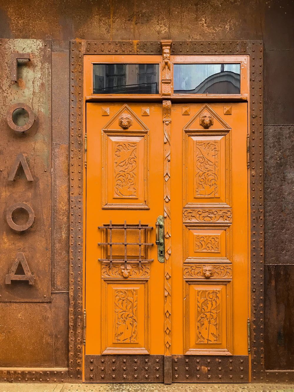 brown wooden door closed