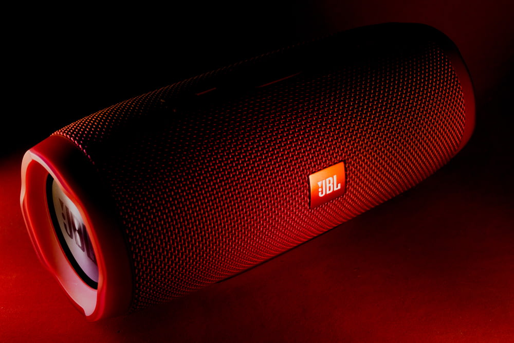 red JBL portable speaker