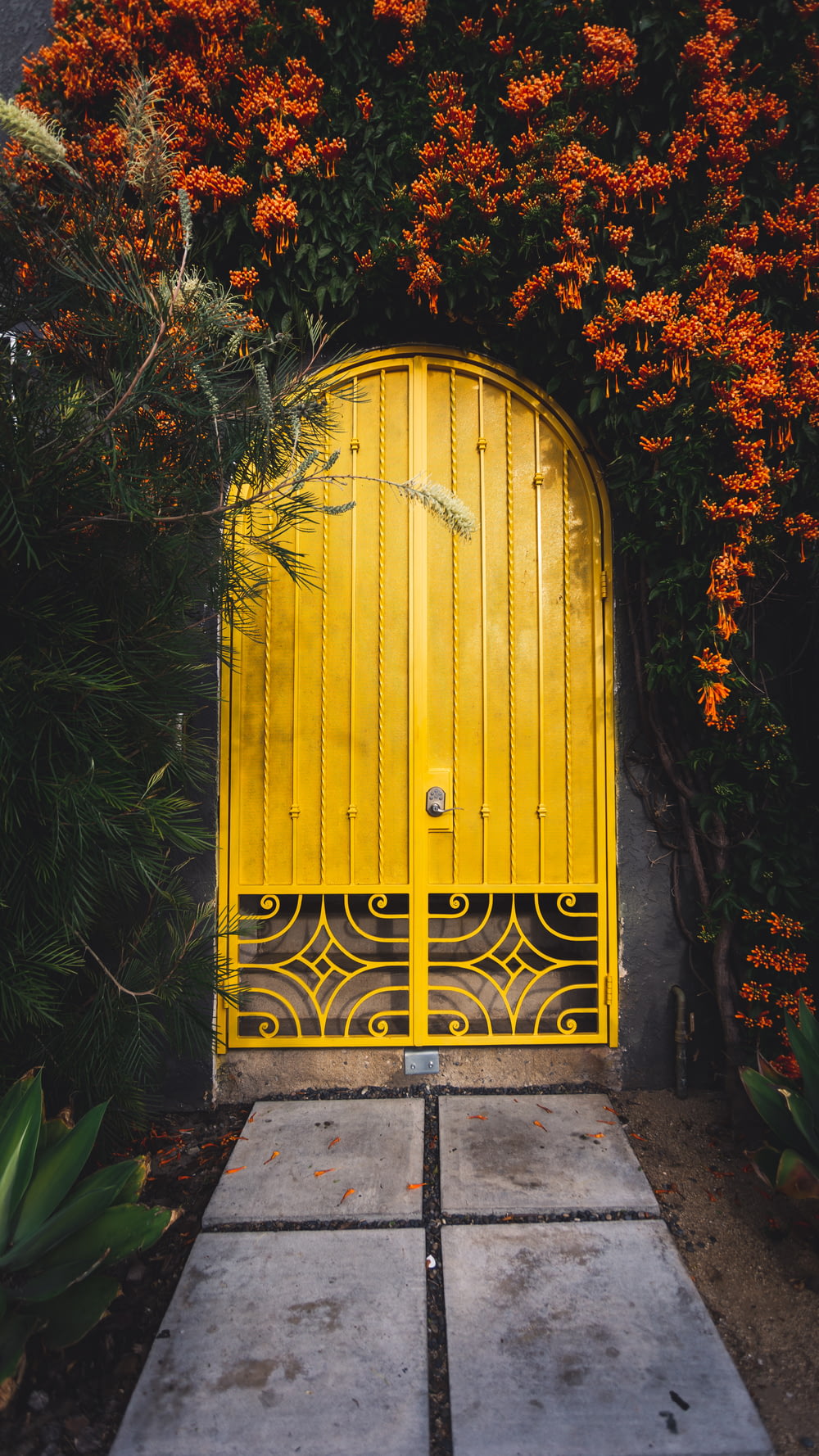 yellow metal door close-up photography