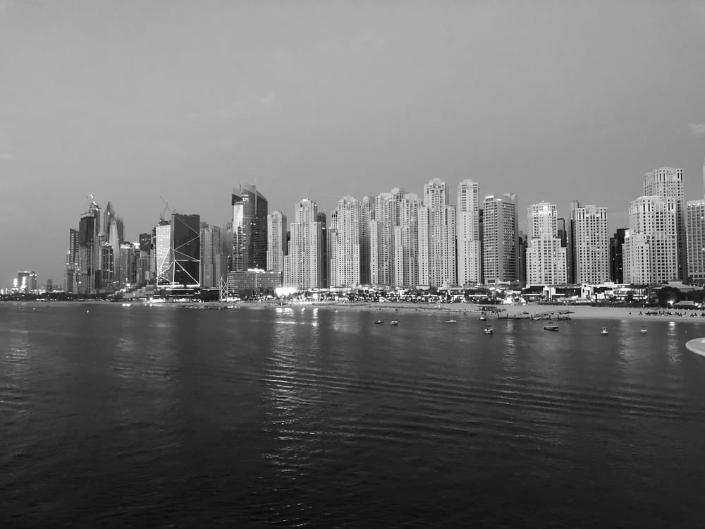 greyscale photo of city