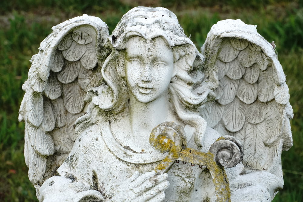 view of white concrete angel statue