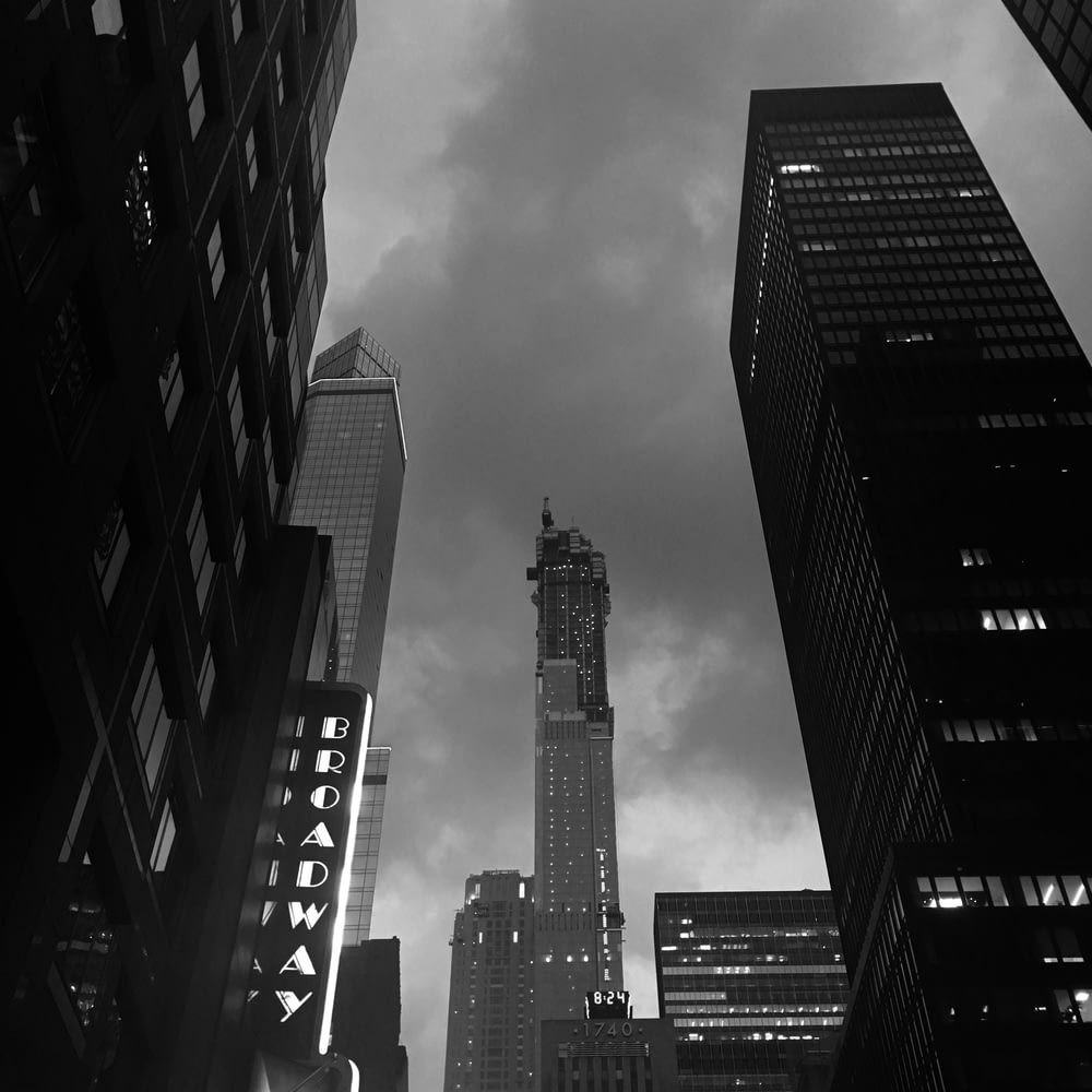 grayscale photography of city