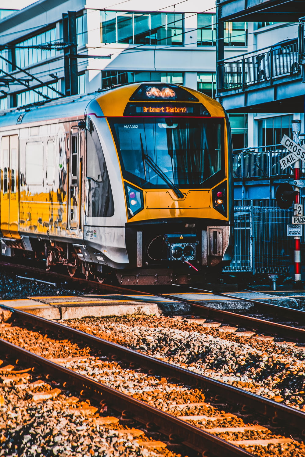 yellow, black and gray train