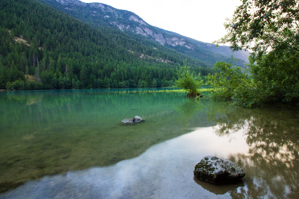 calm body of water near mountain during daytime