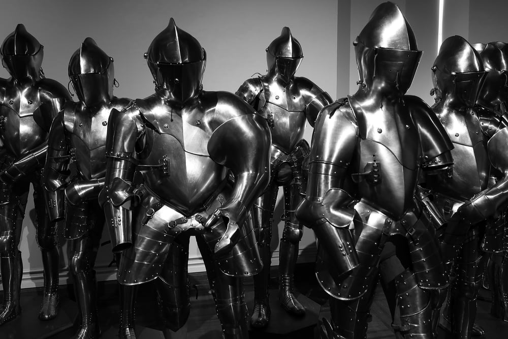 gray metal armors