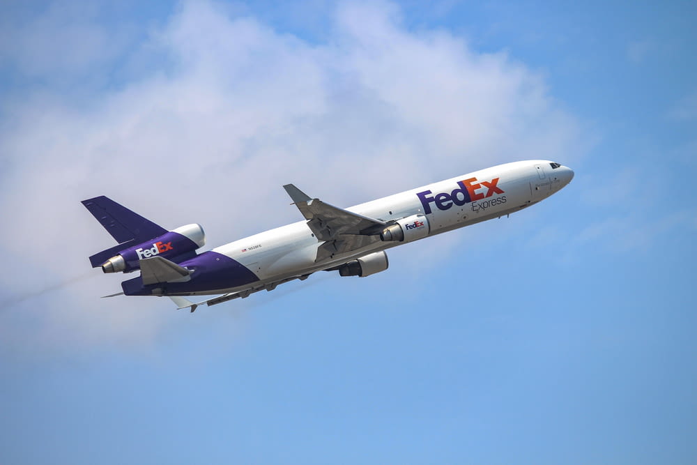 white FedEx airplane