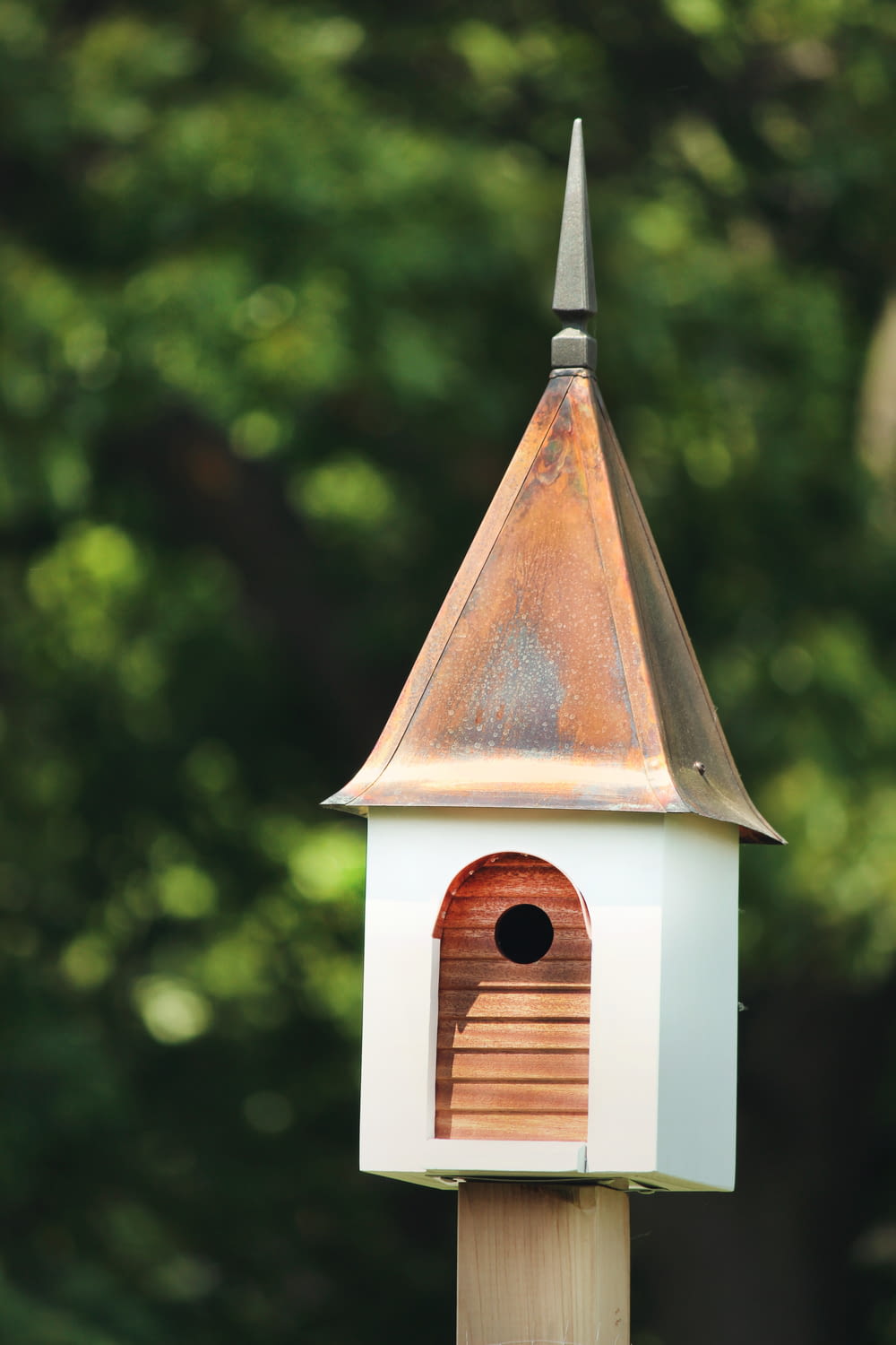 white and brown birdhouse