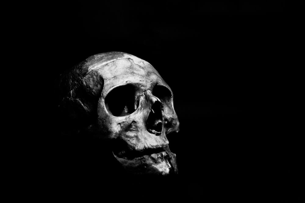 ein Schwarz-Weiß-Foto eines menschlichen Schädels