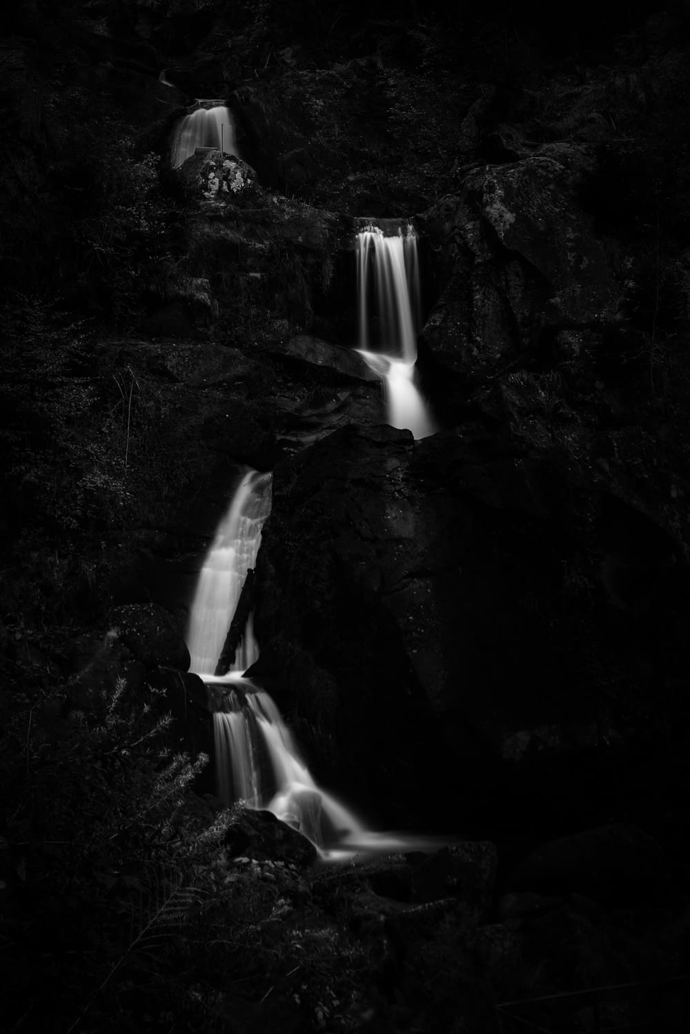 grayscale photography of falls