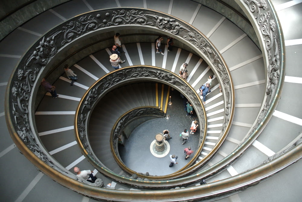 gray spiral stairway
