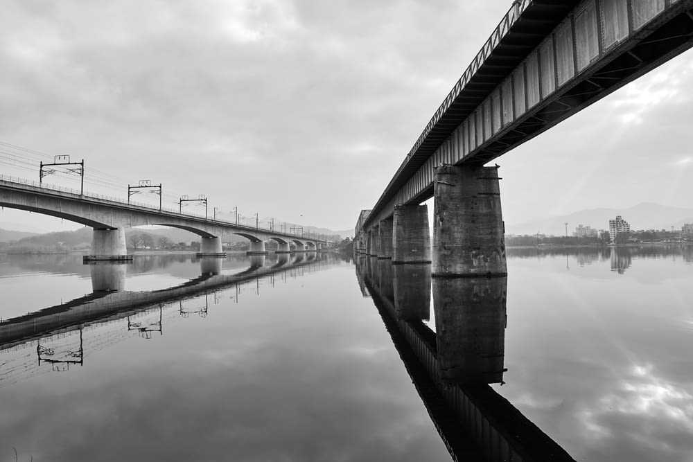 reflections of bridge on water