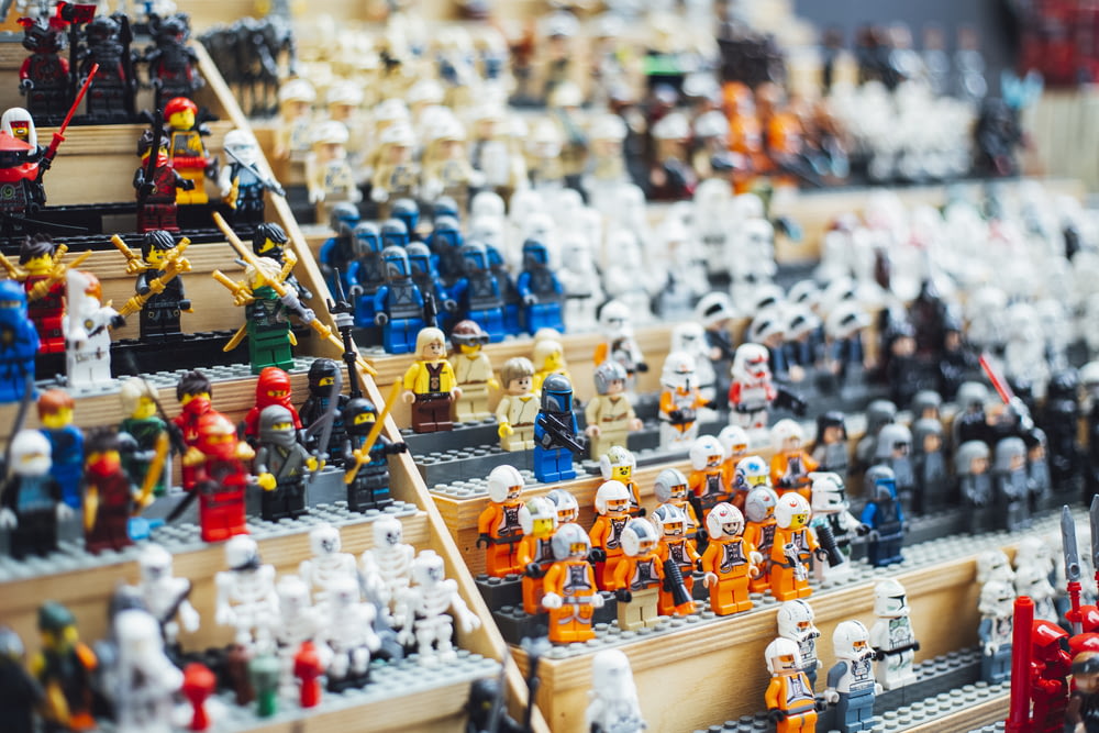 shallow focus photography of Lego minifigure collection