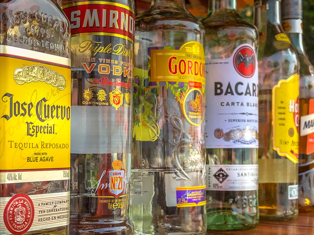 assorted-color bottles