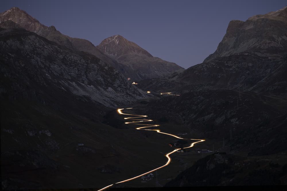 spiral road viewing mountain during night time