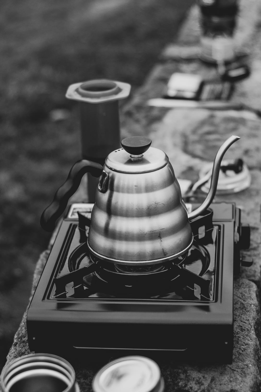 gray stainless steel teapot