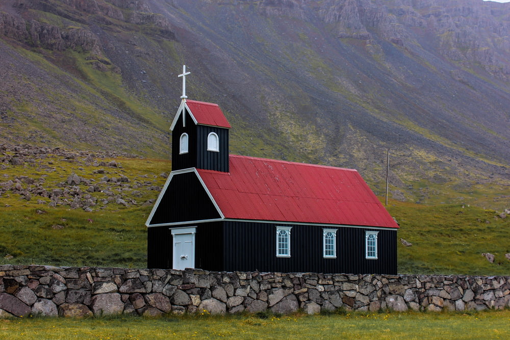 red and black wooden church