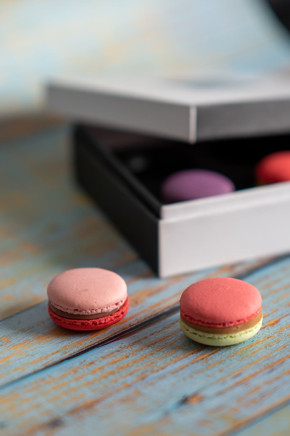 French macaroons on wooden top