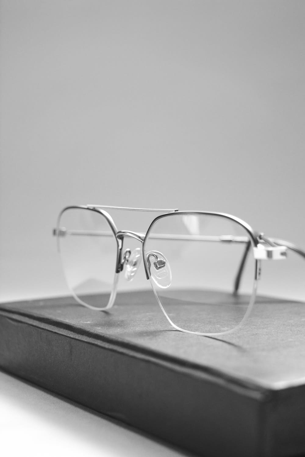grey framed eyeglasses