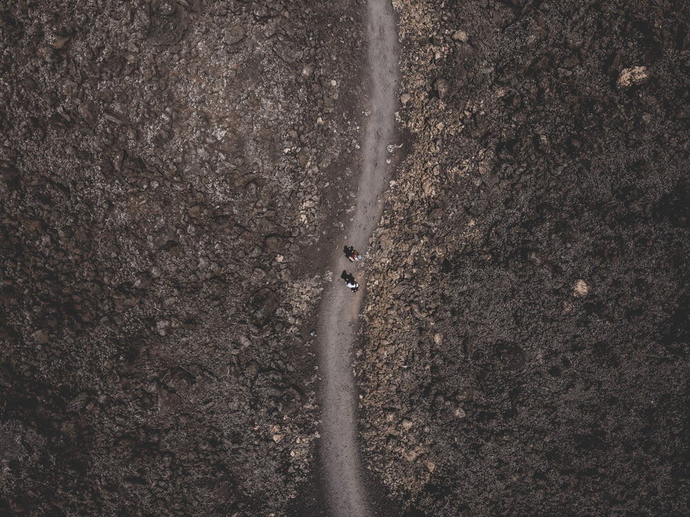 bird's eye photography of people walking on dirty road during dyatime