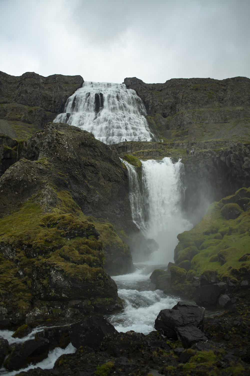 Dynjandi waterfall in Iceland under white and gray sky
