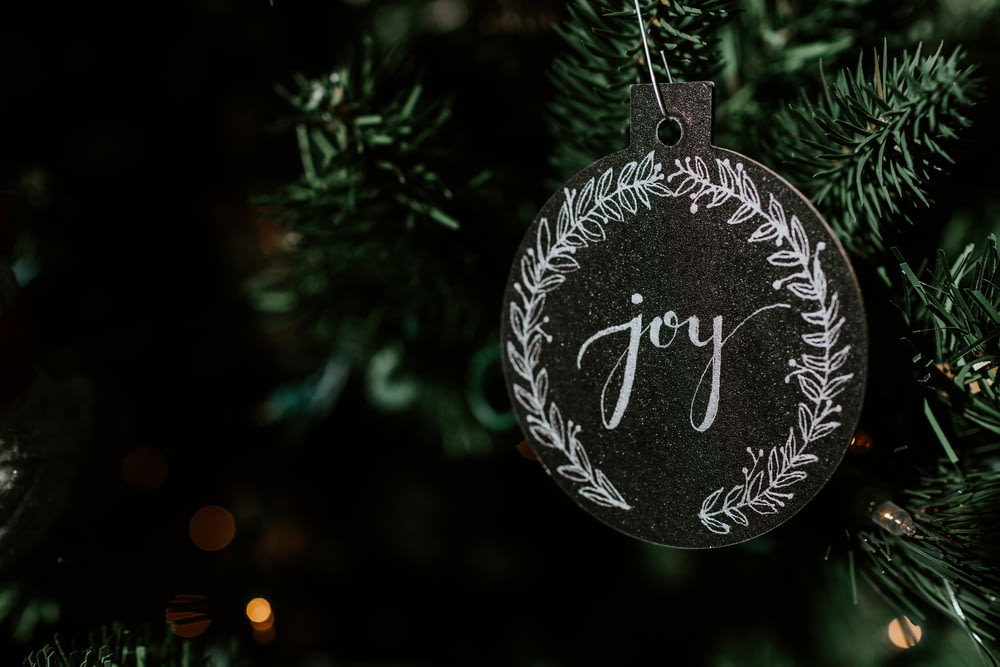 hanging black joy-printed ornament