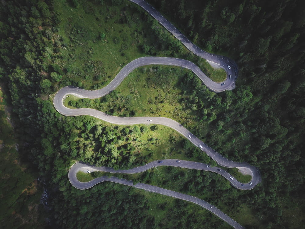 aerial photography of winding road