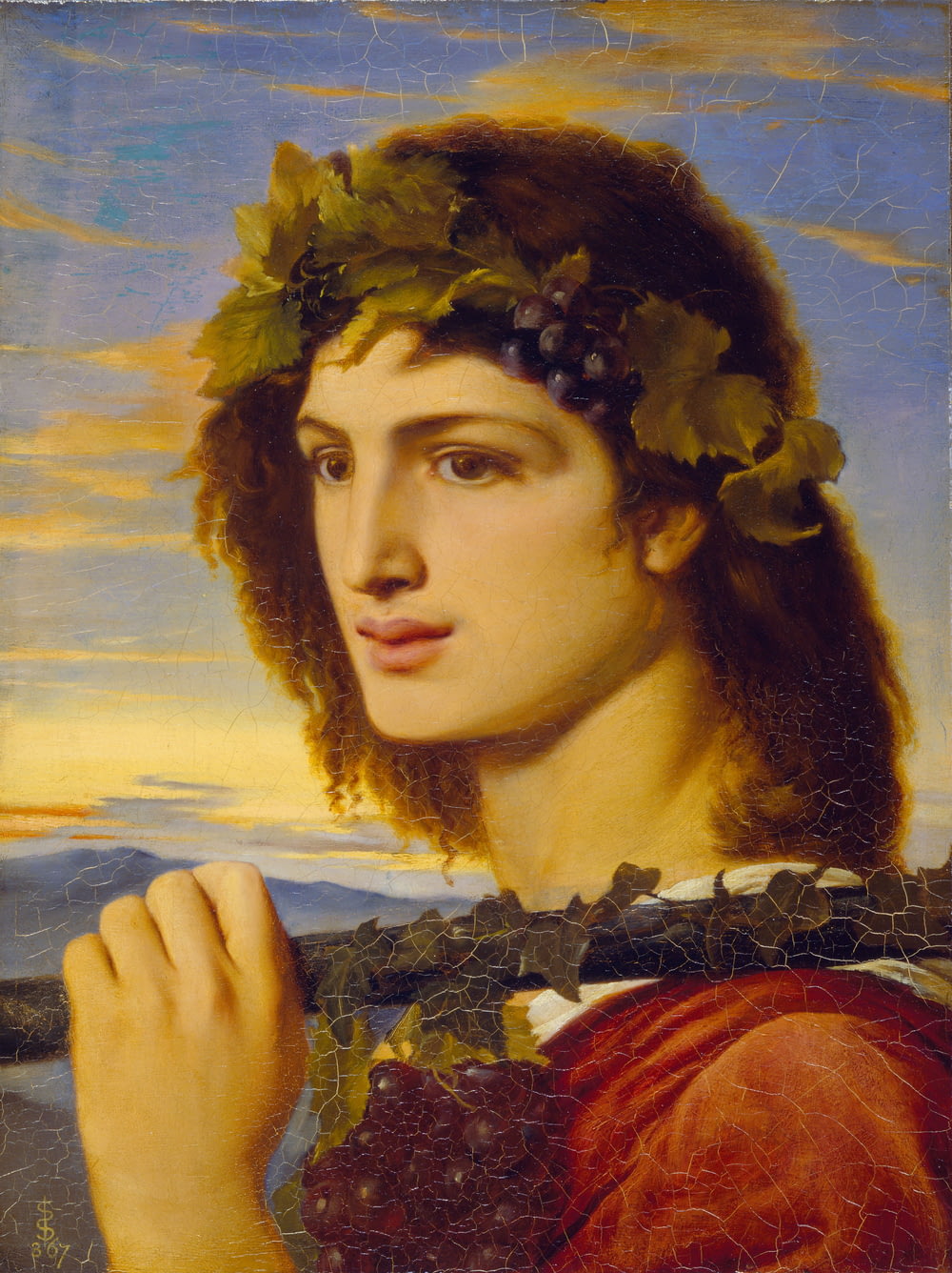 a painting of a woman with a wreath of grapes on her head