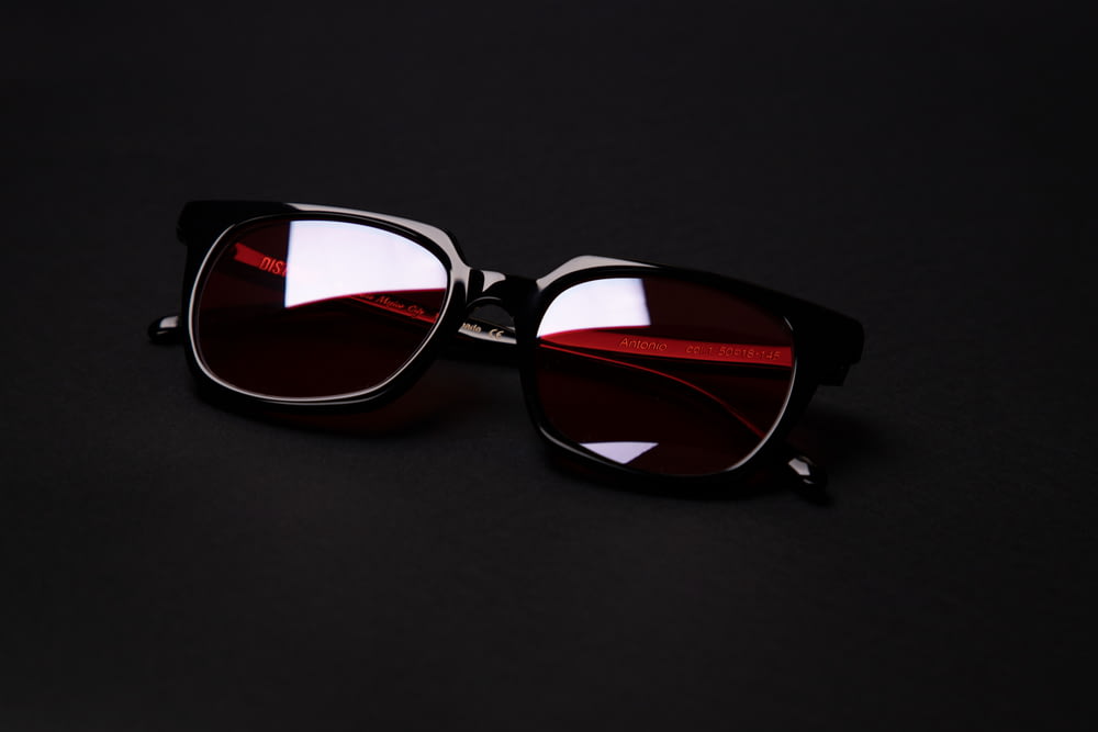 black-framed eyeglasses