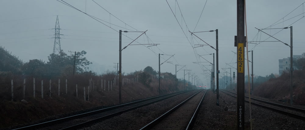 trem marrom ferroviário em dia nebuloso