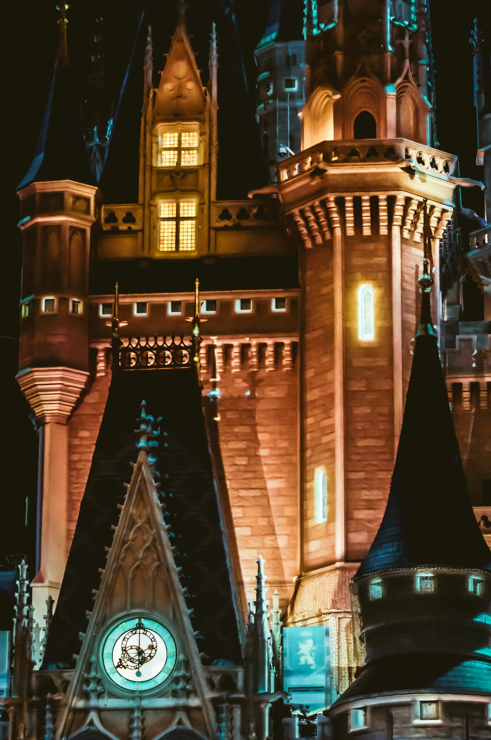brown and black castle during night time