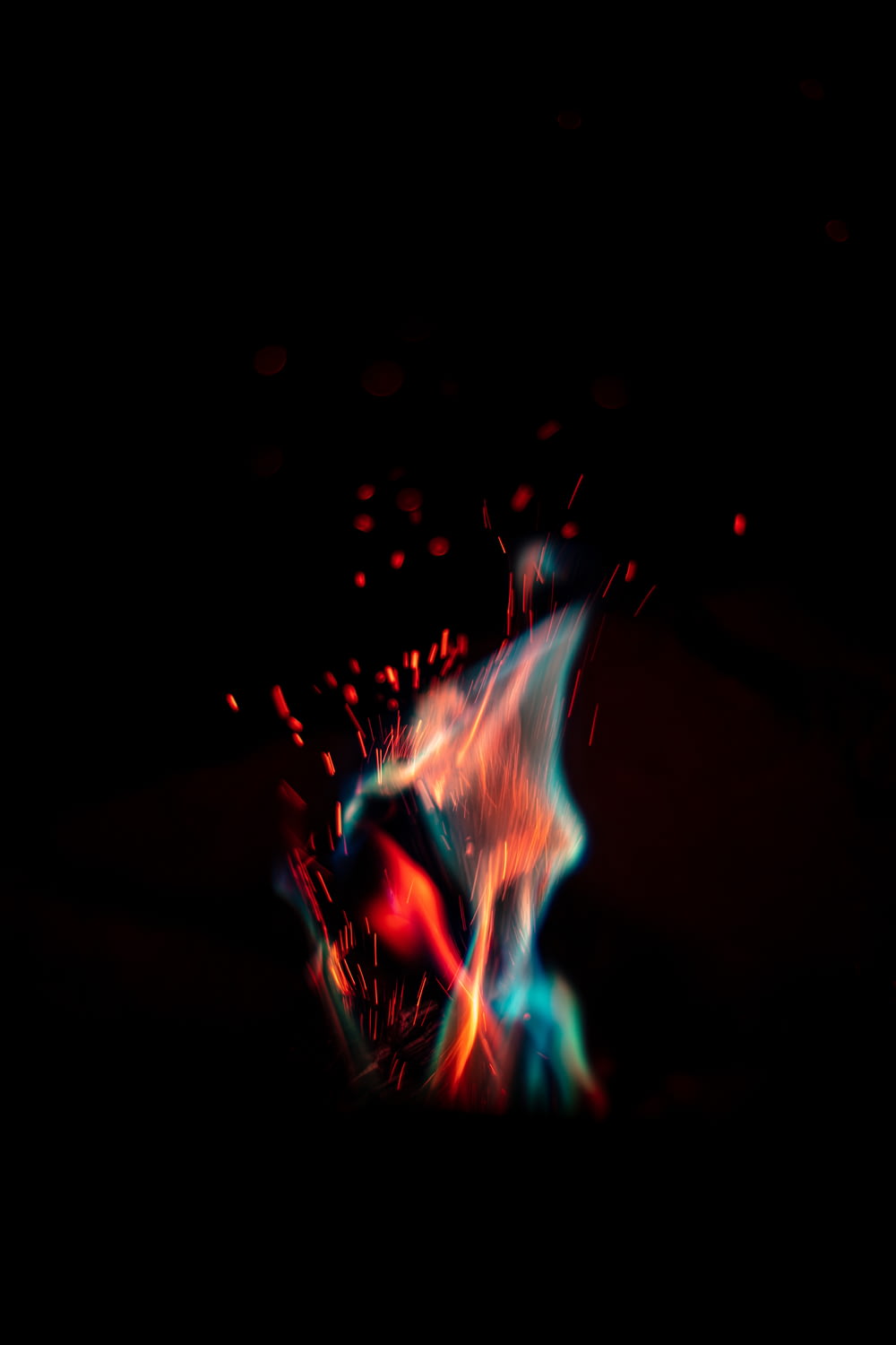 blue and red fire digital wallpaper