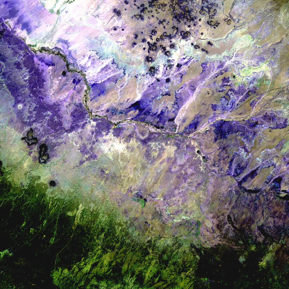 purple, gray, and green abstract painting