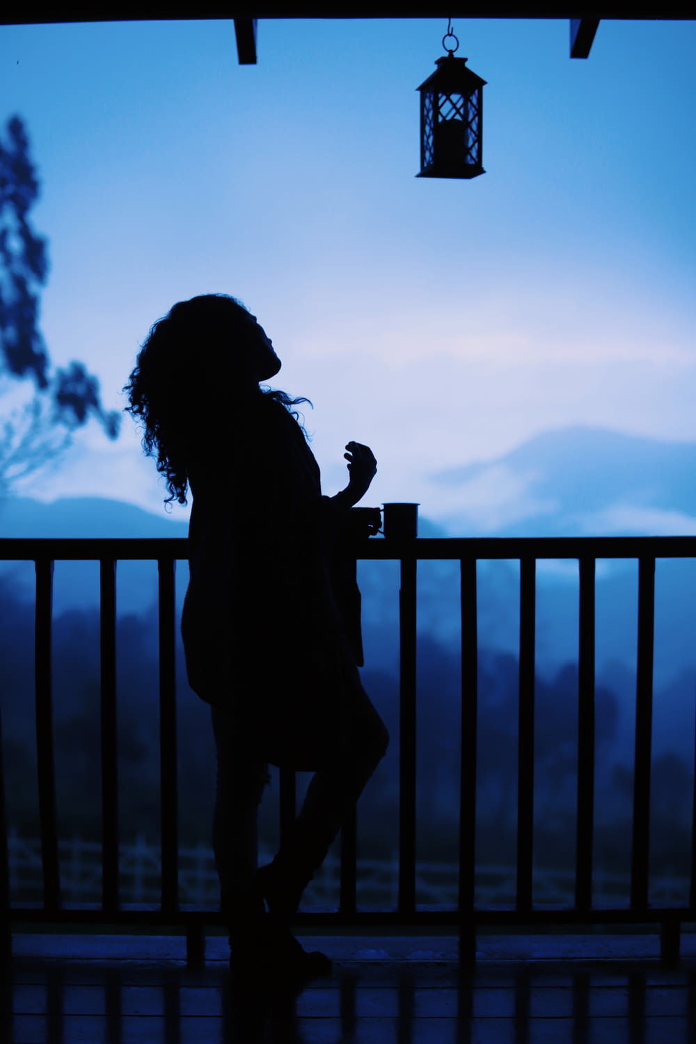 silhouette of woman standing near fence during sunset