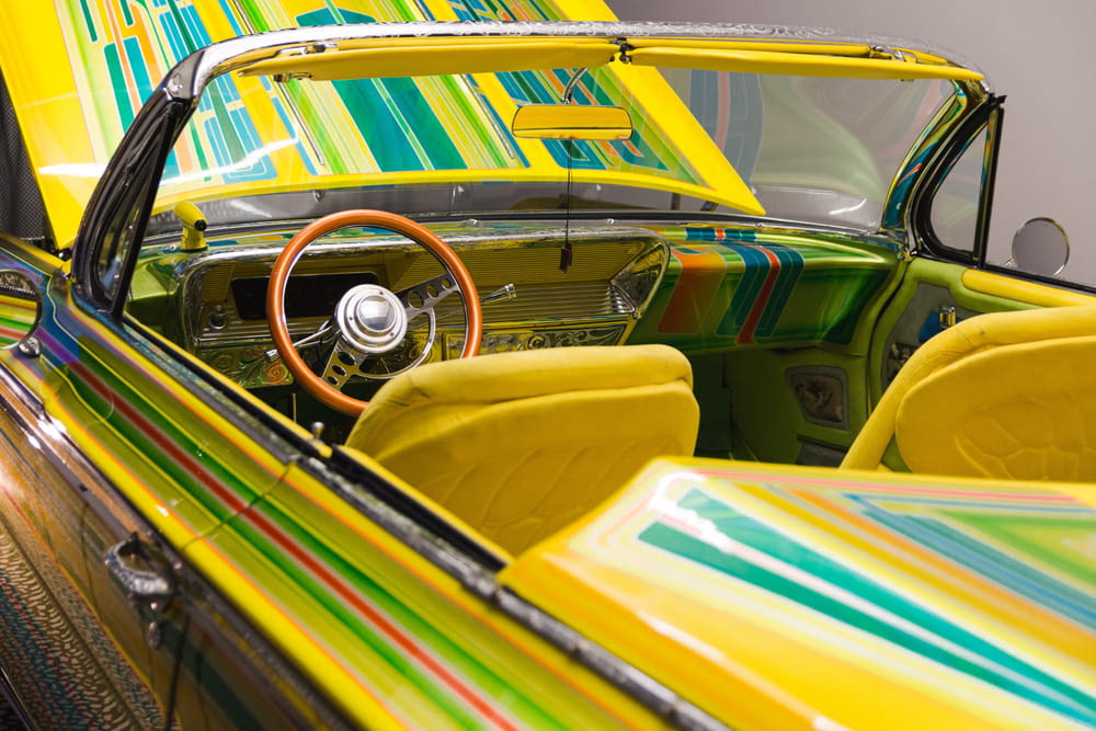 yellow and green vintage car
