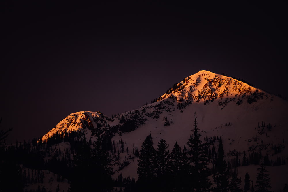 snow covered mountain during night time