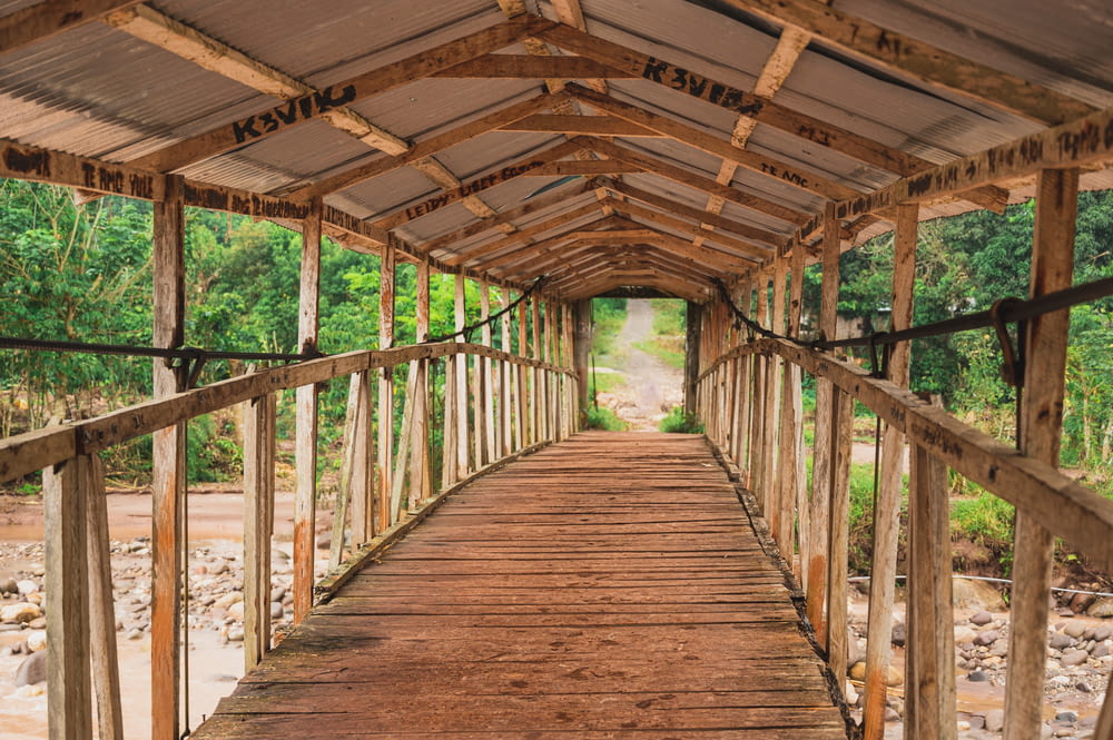 brown wooden bridge over body of water during daytime
