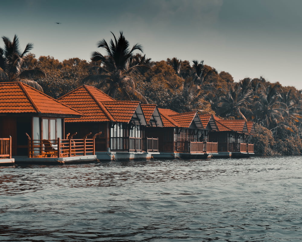 brown and white wooden house on body of water during daytime